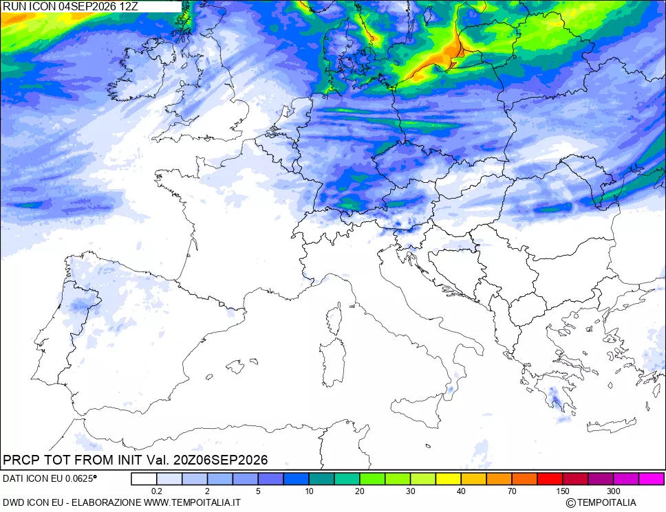 mappa Precipitazioni totali dal primo giorno