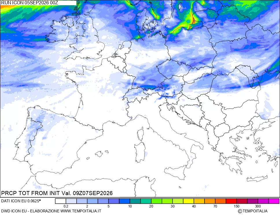 mappa Precipitazioni totali dal primo giorno