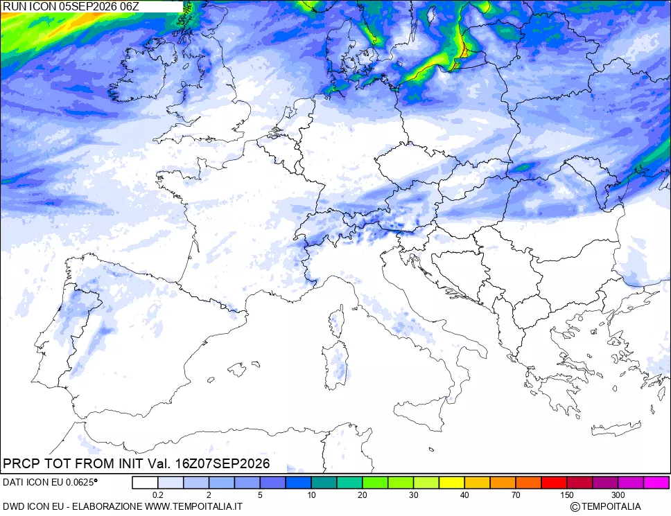 mappa Precipitazioni totali dal primo giorno