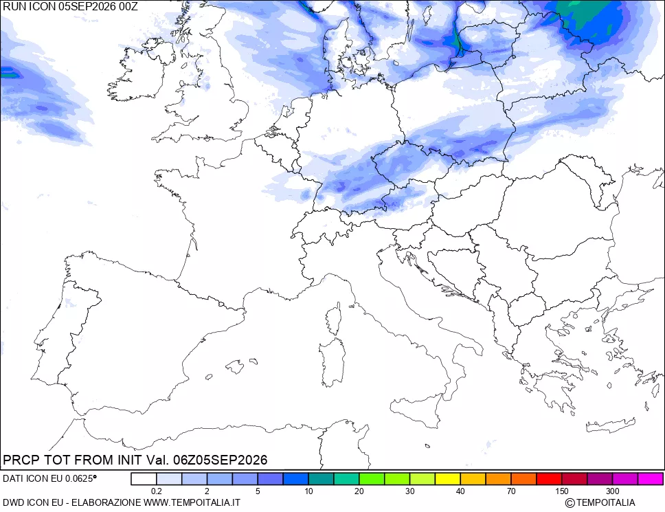 mappa Precipitazioni totali dal primo giorno