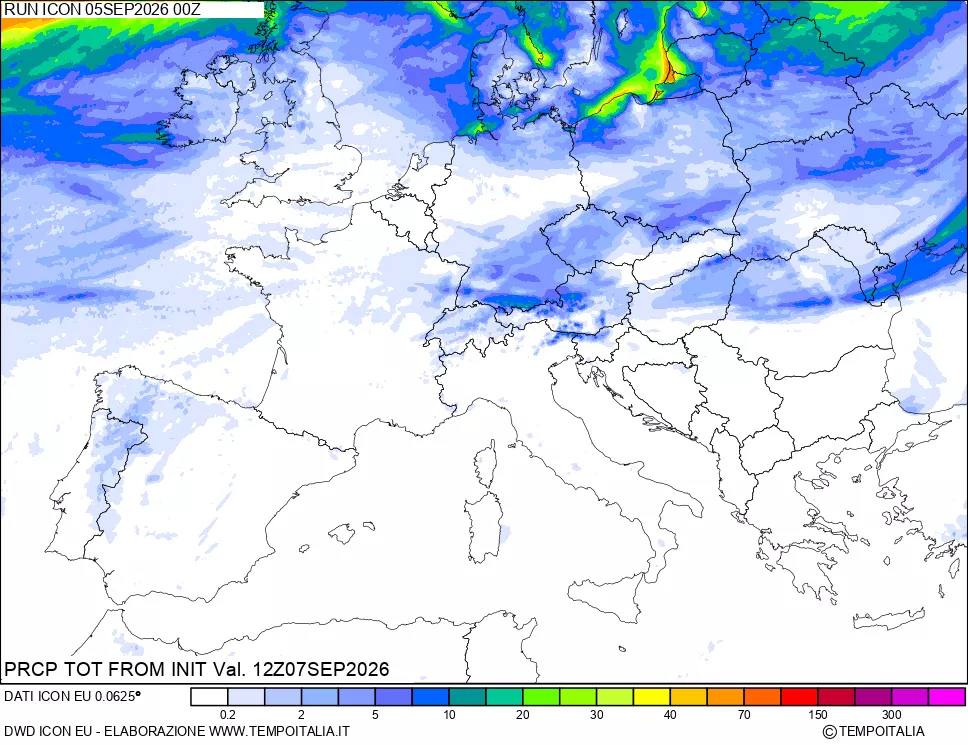 mappa Precipitazioni totali dal primo giorno