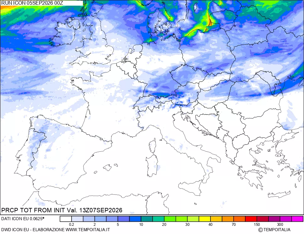 mappa Precipitazioni totali dal primo giorno