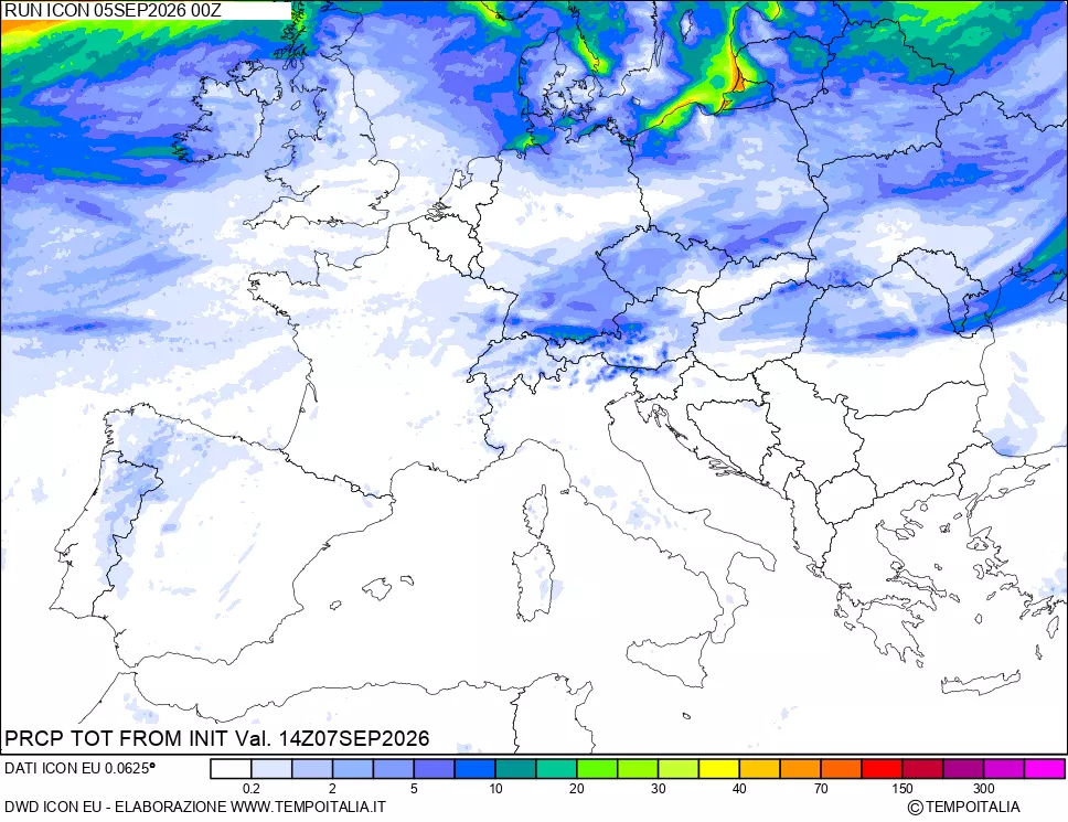 mappa Precipitazioni totali dal primo giorno
