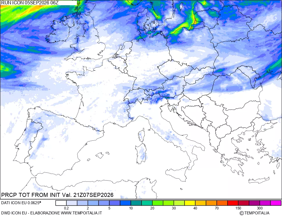 mappa Precipitazioni totali dal primo giorno