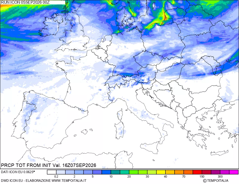 mappa Precipitazioni totali dal primo giorno
