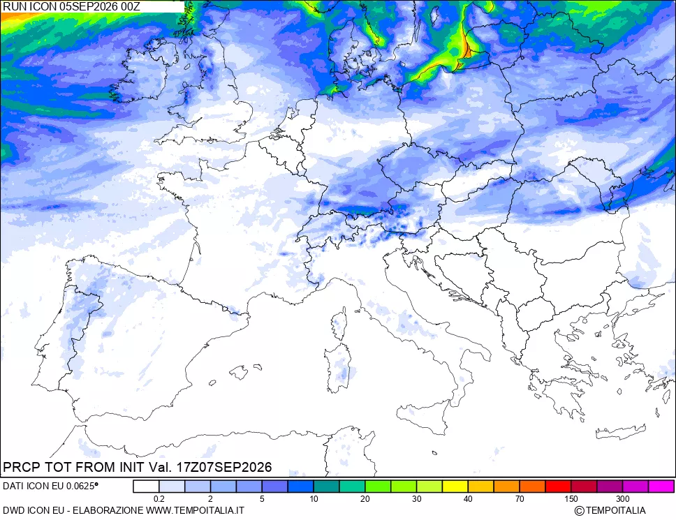 mappa Precipitazioni totali dal primo giorno