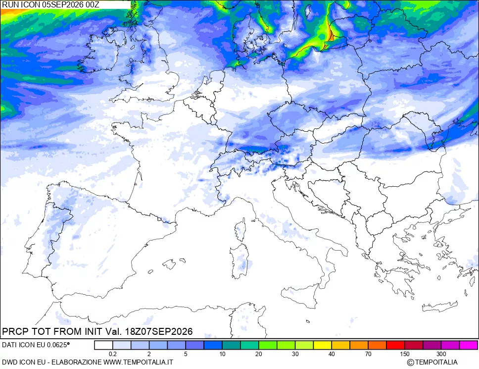mappa Precipitazioni totali dal primo giorno