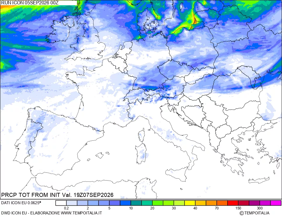mappa Precipitazioni totali dal primo giorno