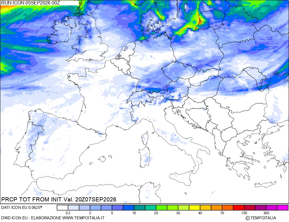 mappa Precipitazioni totali dal primo giorno