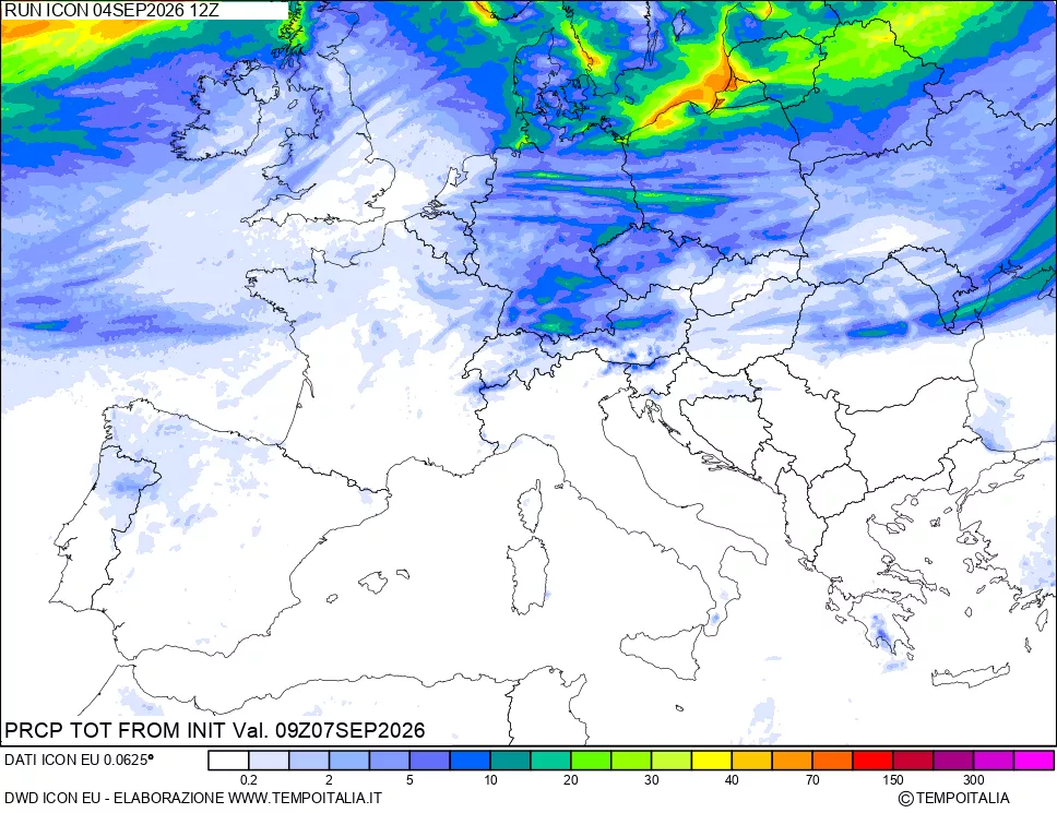 mappa Precipitazioni totali dal primo giorno
