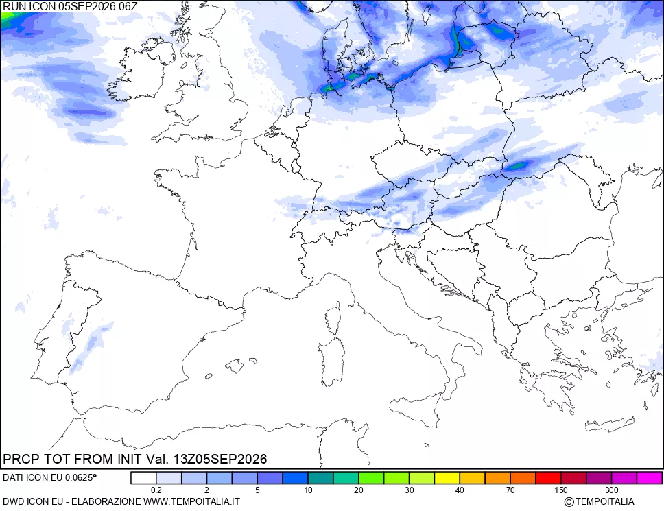 mappa Precipitazioni totali dal primo giorno