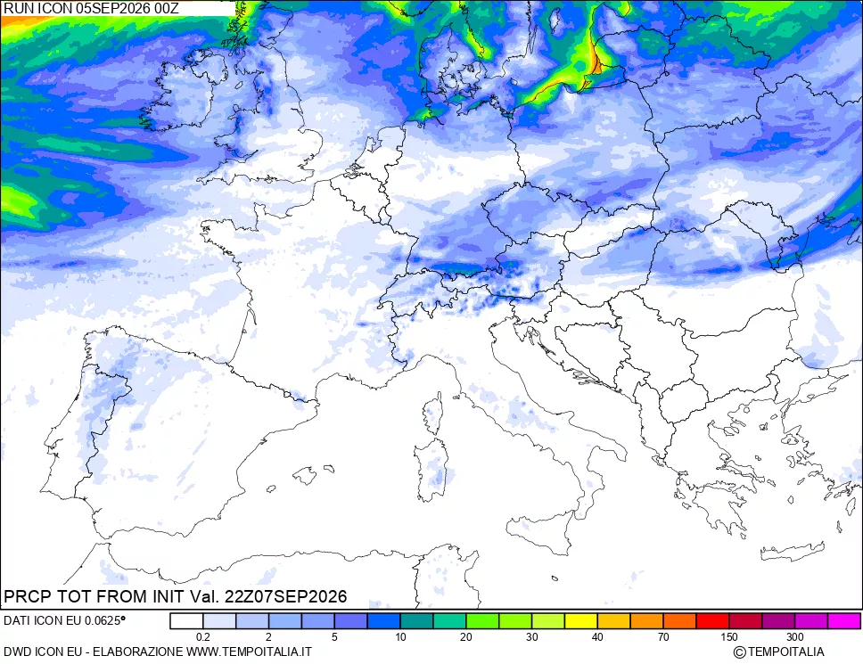 mappa Precipitazioni totali dal primo giorno