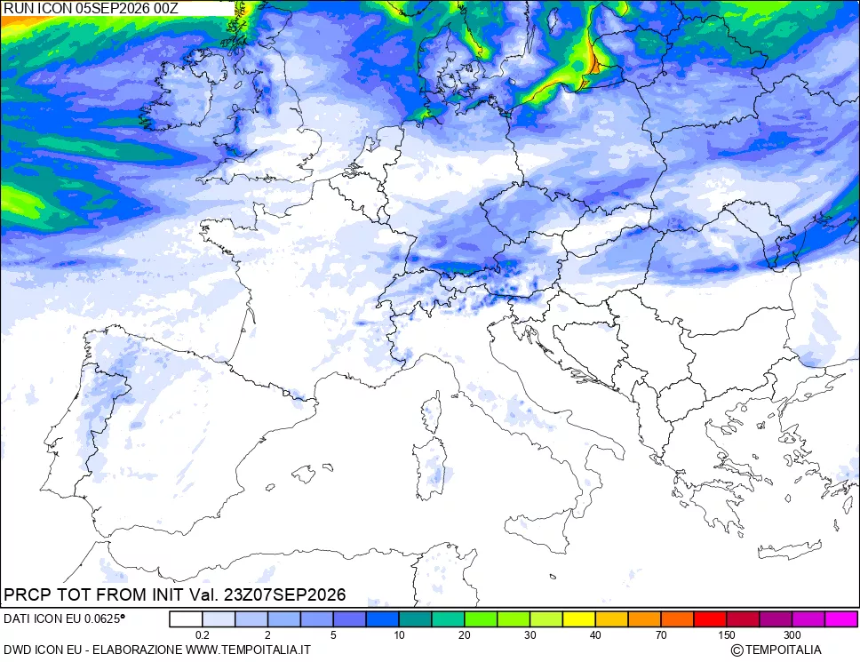 mappa Precipitazioni totali dal primo giorno
