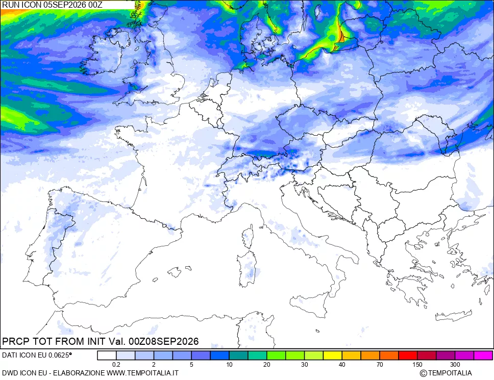 mappa Precipitazioni totali dal primo giorno