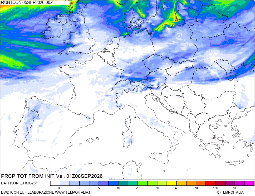 mappa Precipitazioni totali dal primo giorno