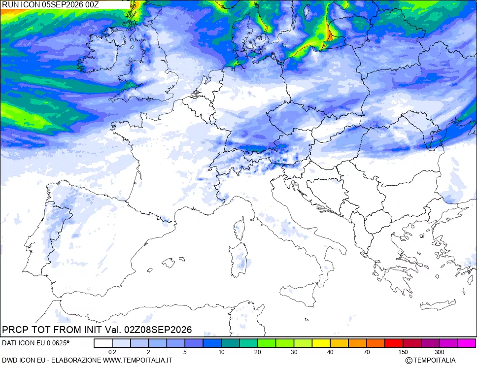 mappa Precipitazioni totali dal primo giorno