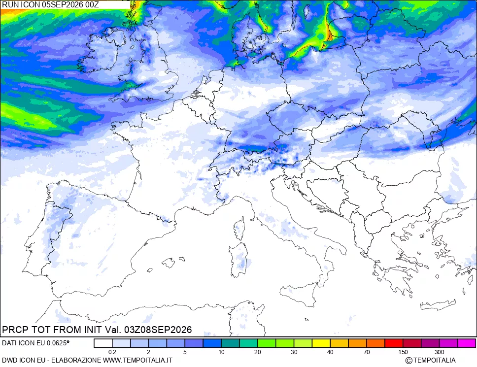 mappa Precipitazioni totali dal primo giorno