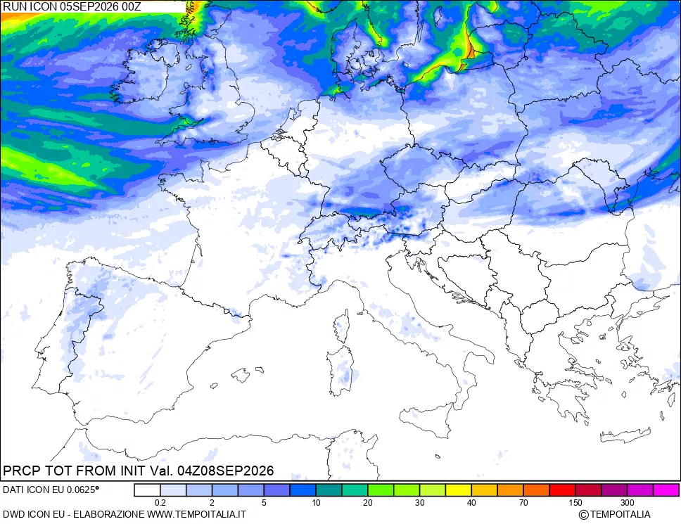 mappa Precipitazioni totali dal primo giorno