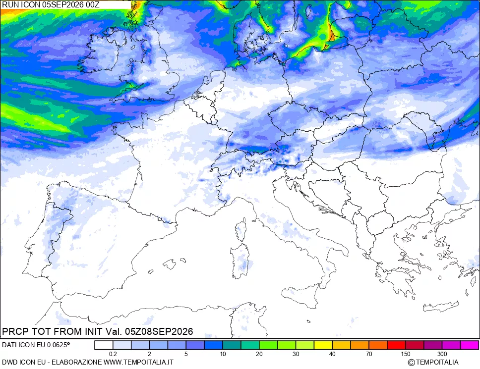 mappa Precipitazioni totali dal primo giorno