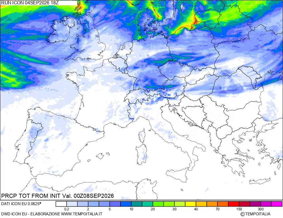 mappa Precipitazioni totali dal primo giorno