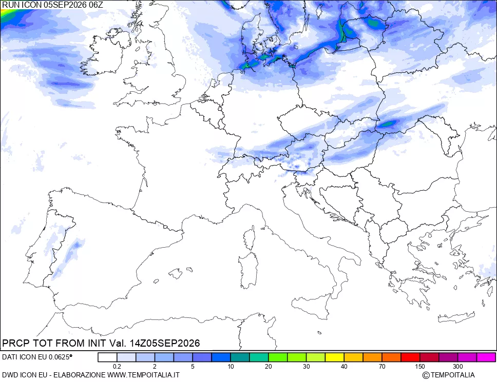 mappa Precipitazioni totali dal primo giorno