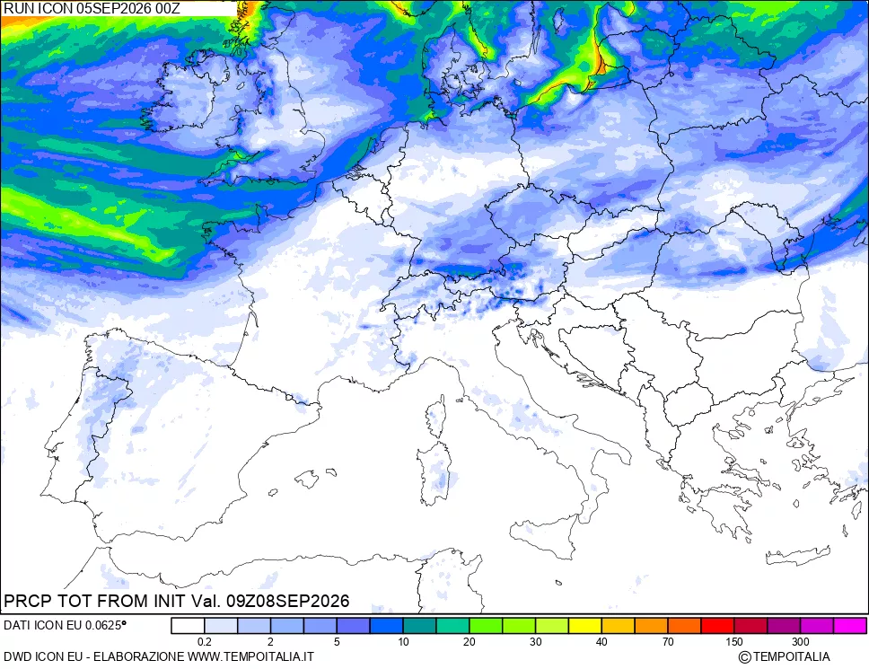 mappa Precipitazioni totali dal primo giorno