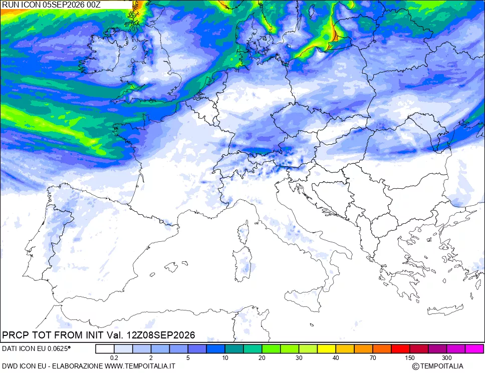 mappa Precipitazioni totali dal primo giorno
