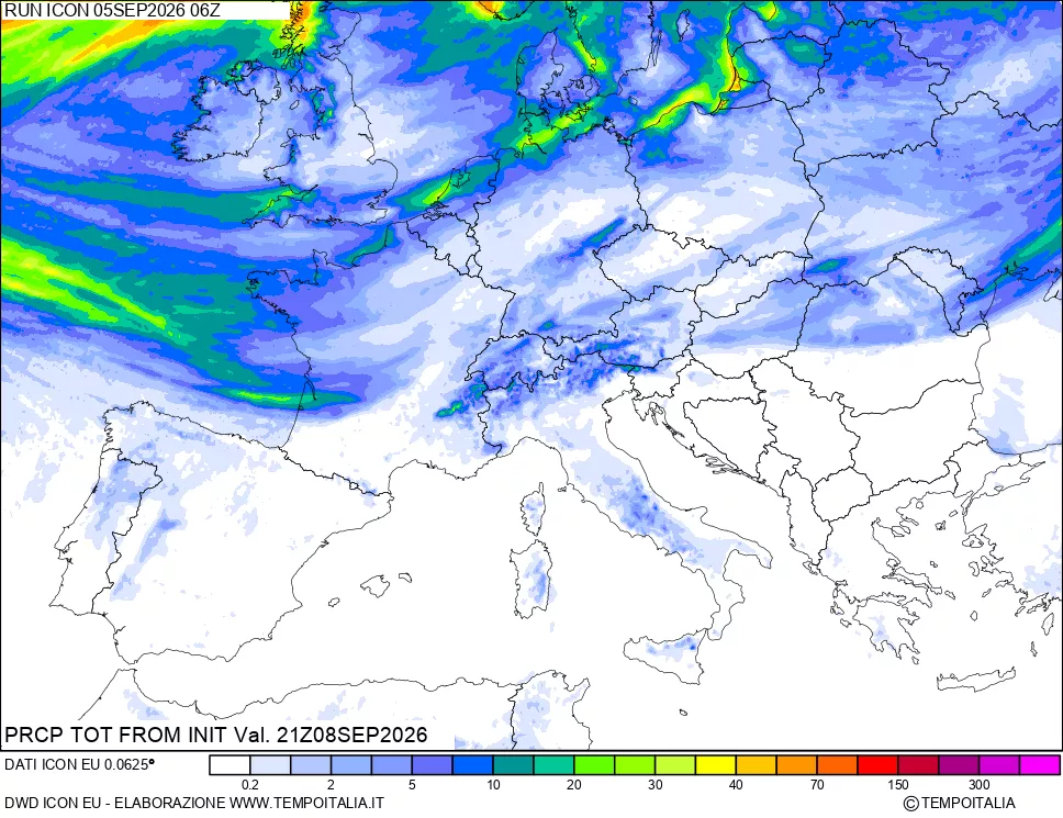 mappa Precipitazioni totali dal primo giorno