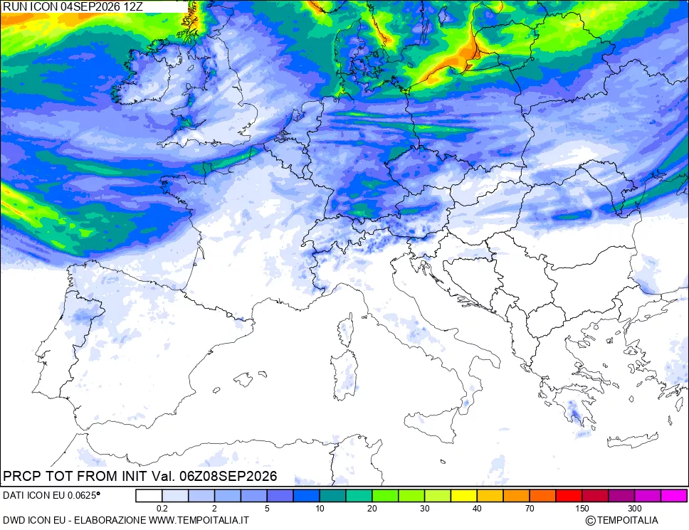 mappa Precipitazioni totali dal primo giorno