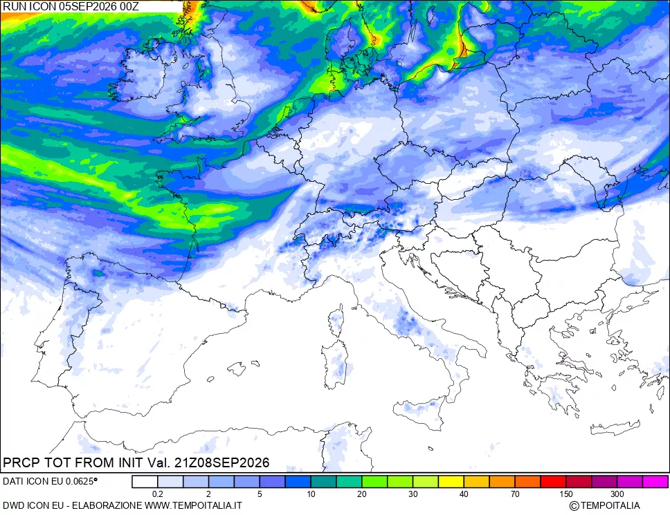 mappa Precipitazioni totali dal primo giorno