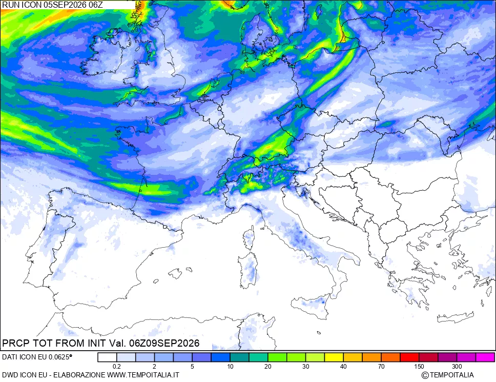 mappa Precipitazioni totali dal primo giorno