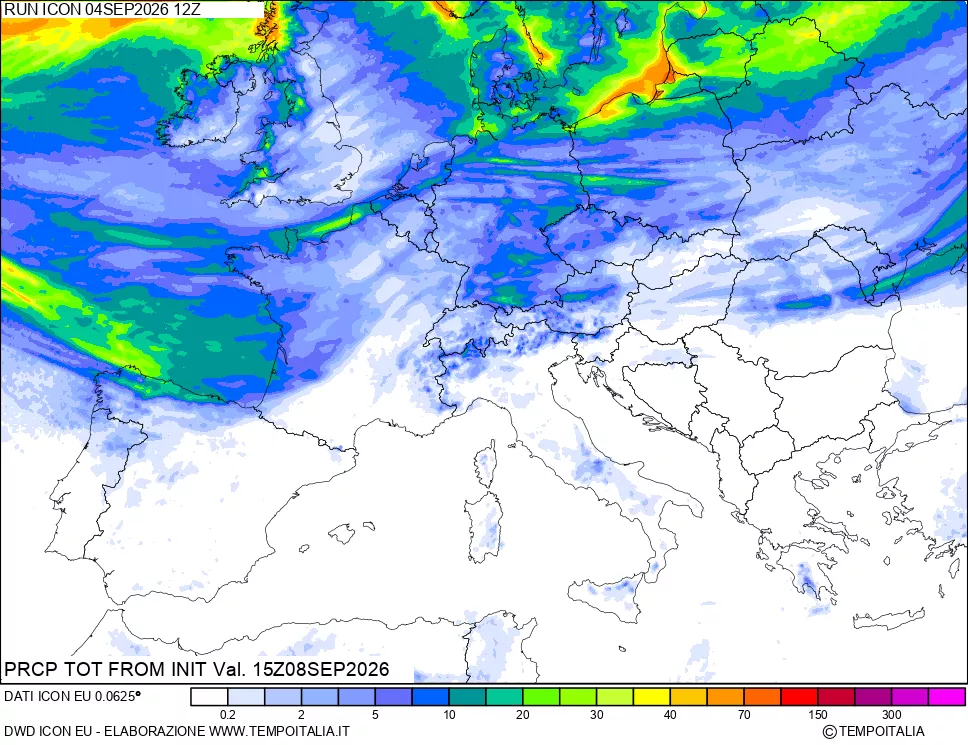 mappa Precipitazioni totali dal primo giorno