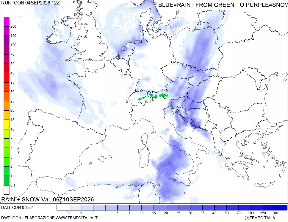 mappa Precipitazioni totali e nevose 24 ore precedenti