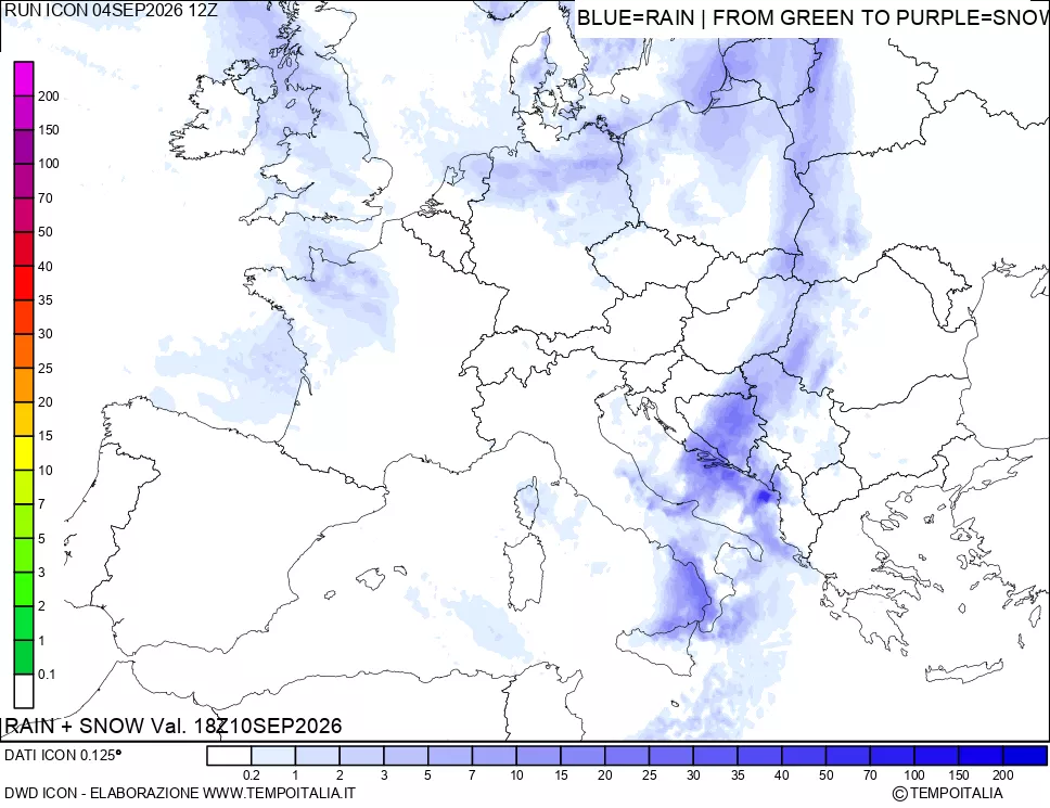 mappa Precipitazioni totali e nevose 24 ore precedenti