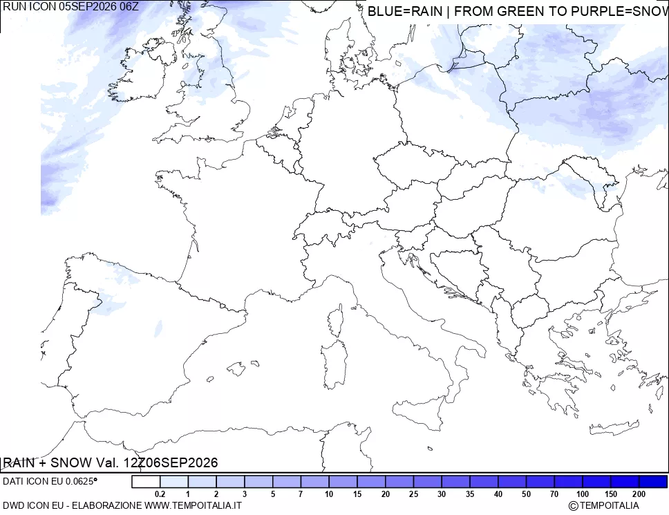 mappa Precipitazioni totali e nevose 24 ore precedenti