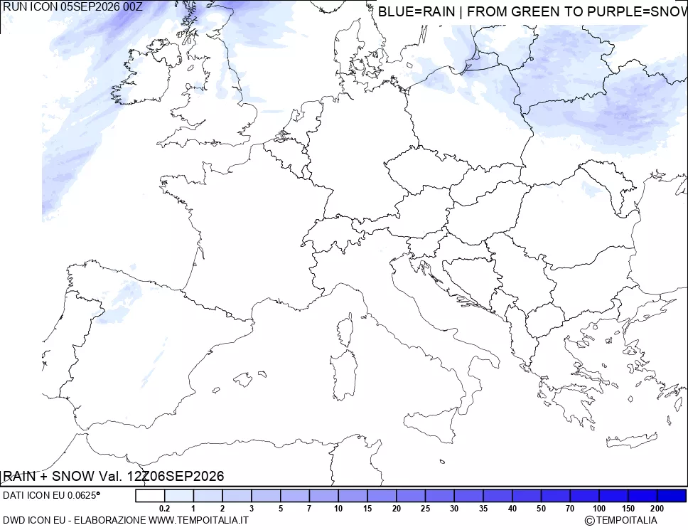 mappa Precipitazioni totali e nevose 24 ore precedenti