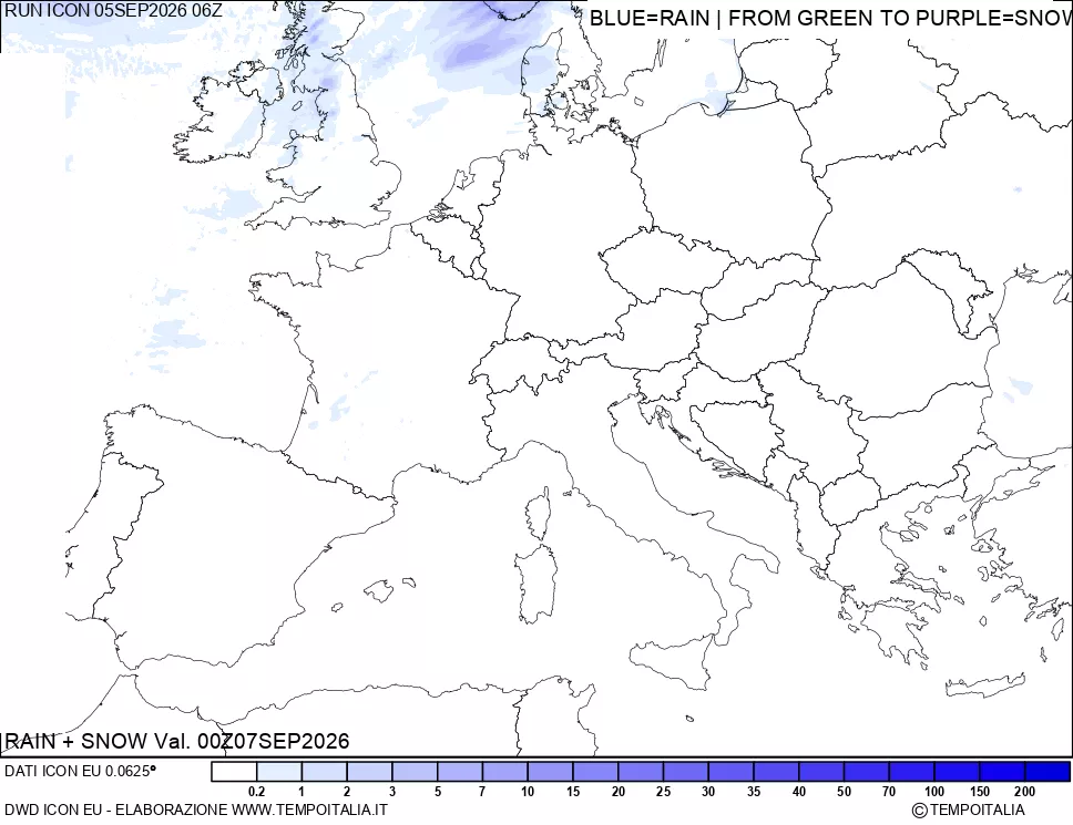 mappa Precipitazioni totali e nevose 24 ore precedenti