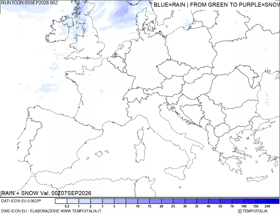 mappa Precipitazioni totali e nevose 24 ore precedenti