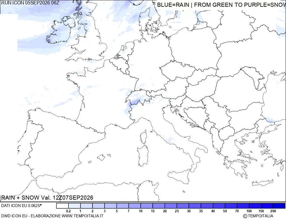 mappa Precipitazioni totali e nevose 24 ore precedenti