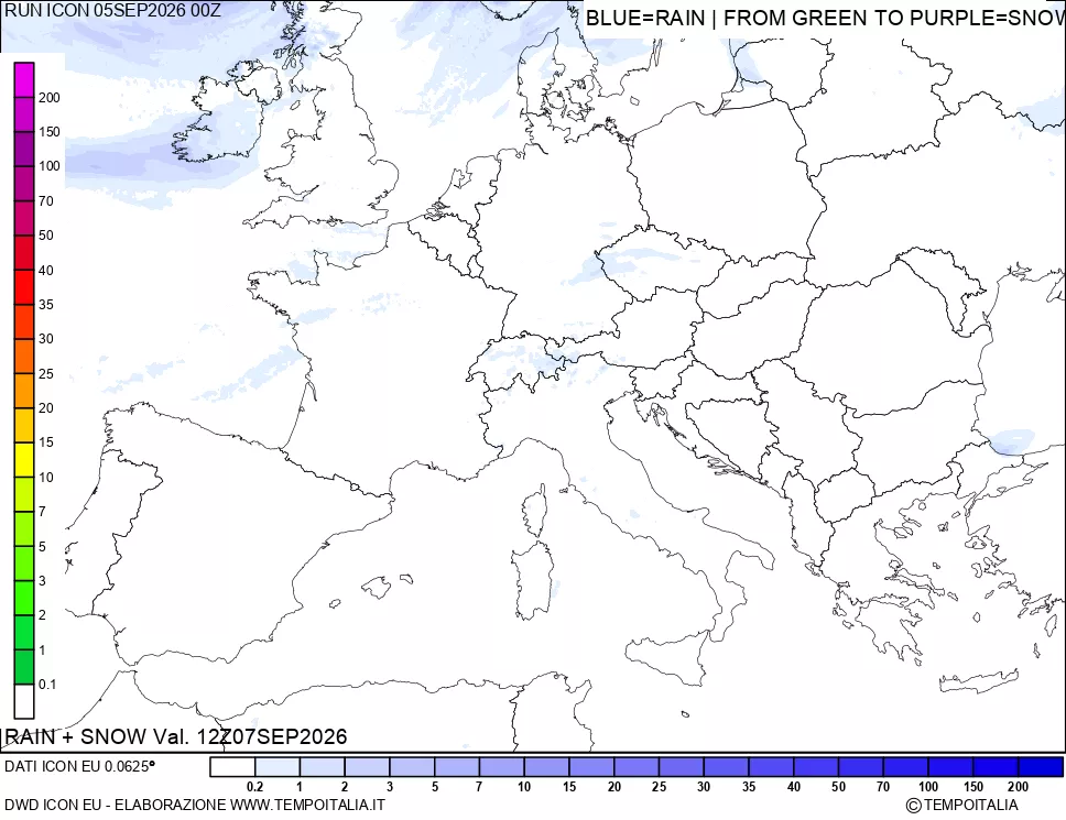 mappa Precipitazioni totali e nevose 24 ore precedenti