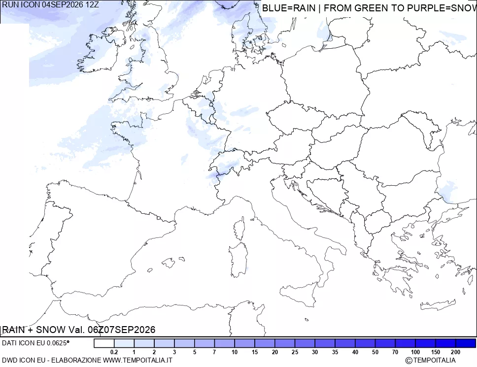 mappa Precipitazioni totali e nevose 24 ore precedenti