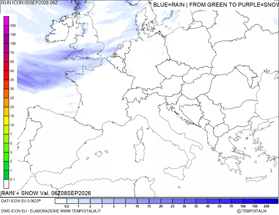 mappa Precipitazioni totali e nevose 24 ore precedenti