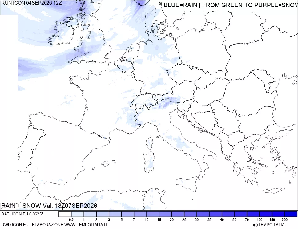 mappa Precipitazioni totali e nevose 24 ore precedenti
