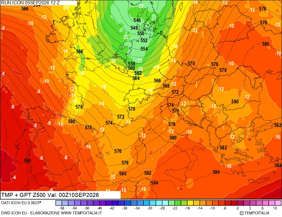 mappa 500 hPa Temp + GPT