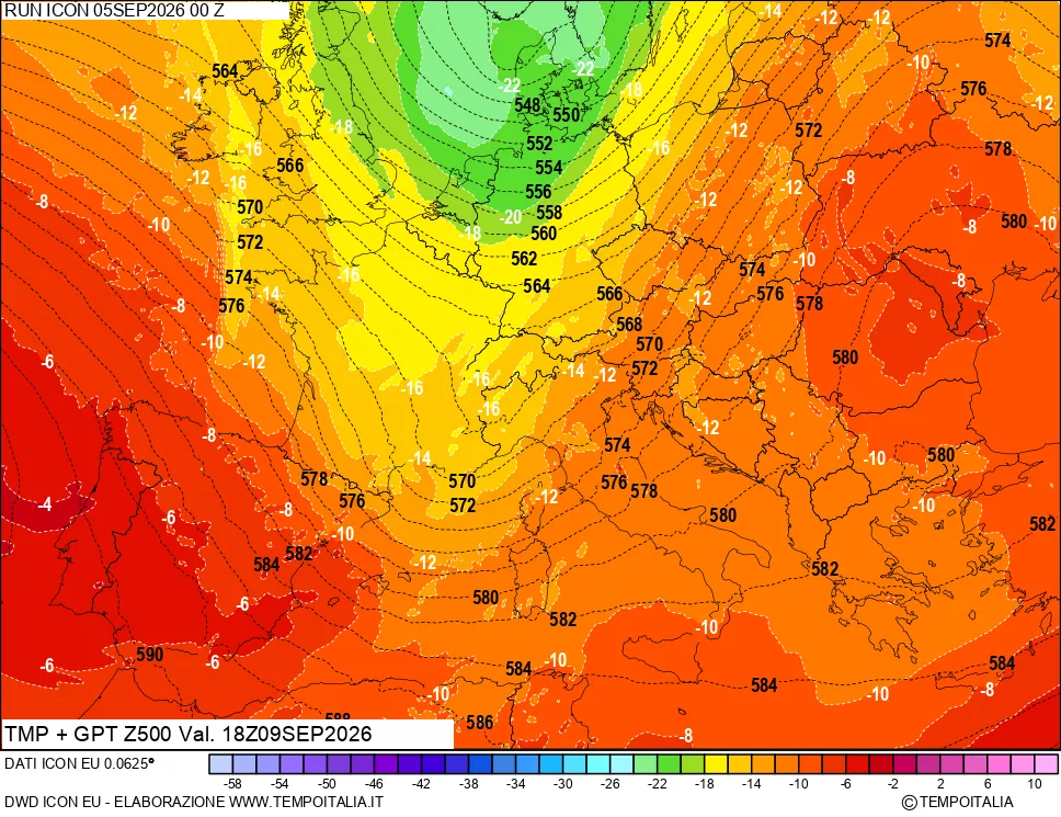 mappa 500 hPa Temp + GPT