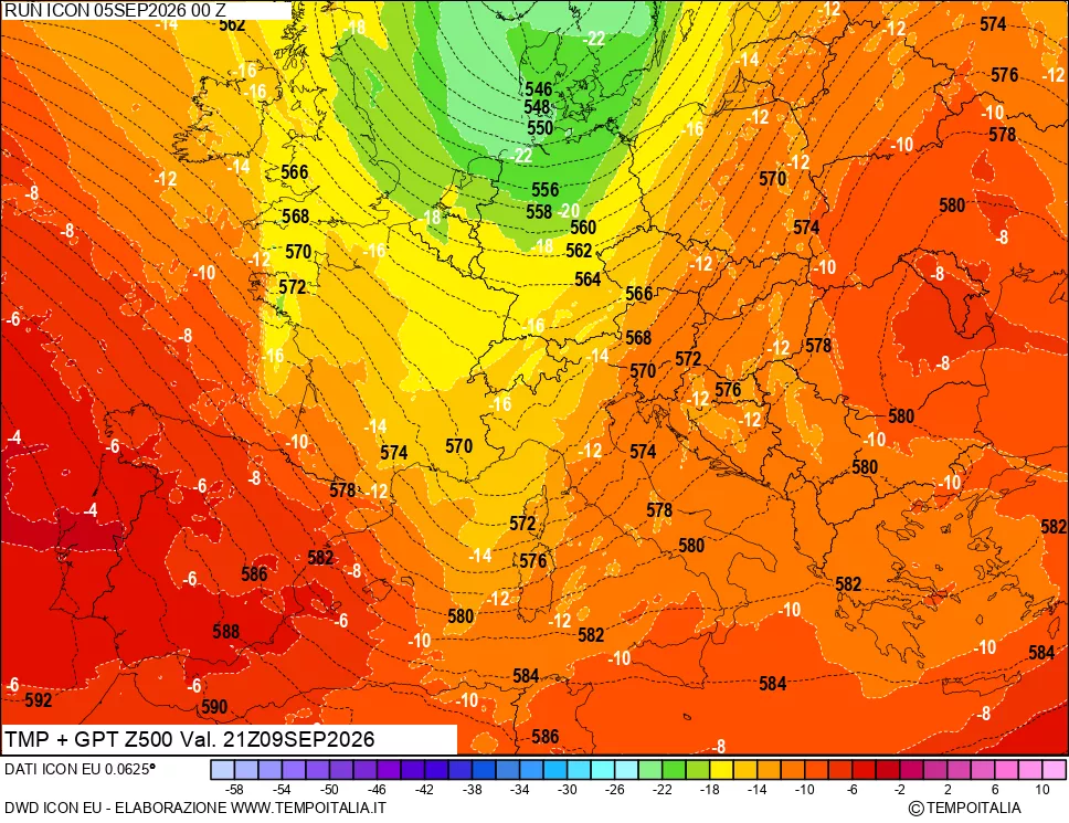 mappa 500 hPa Temp + GPT