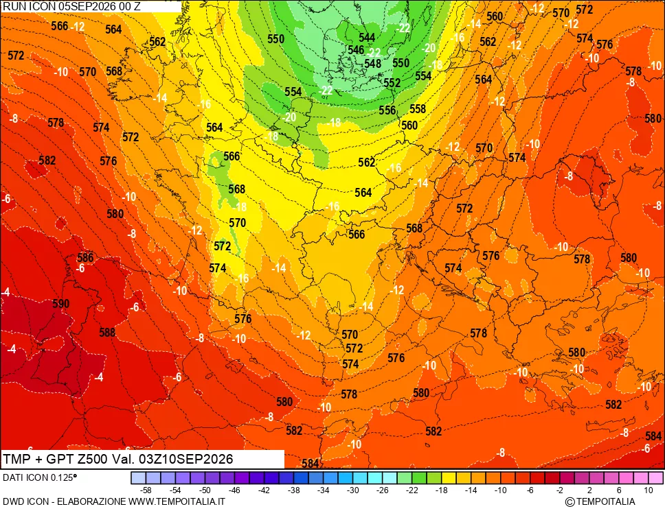 mappa 500 hPa Temp + GPT