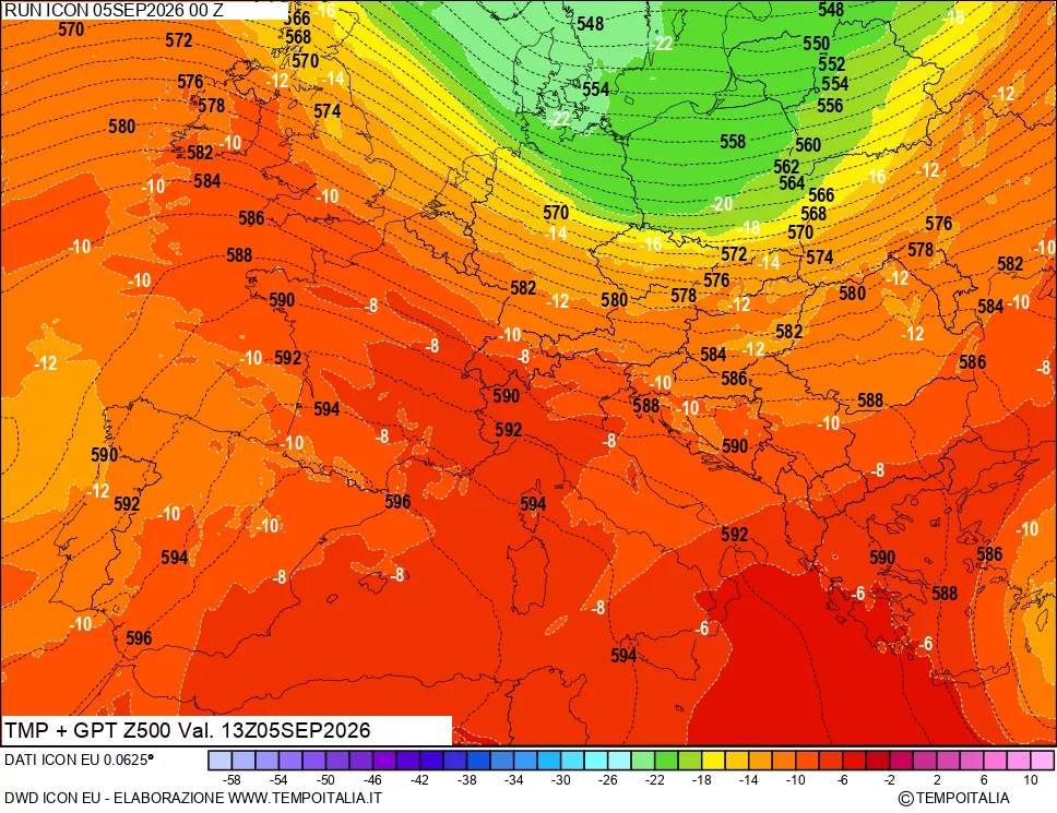 mappa 500 hPa Temp + GPT
