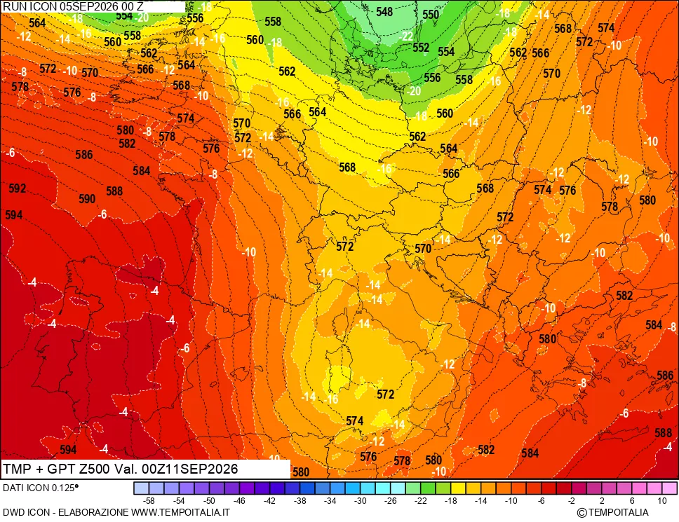 mappa 500 hPa Temp + GPT