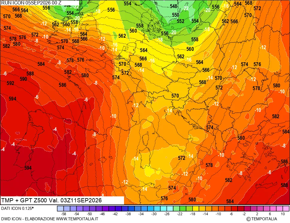 mappa 500 hPa Temp + GPT